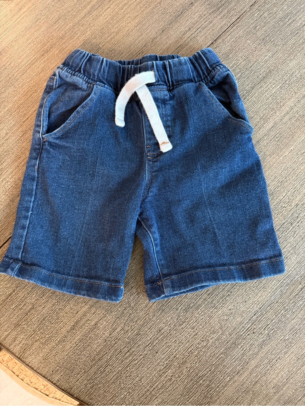Kids Elastic-Waist Denim Shorts with Drawstring - Blue